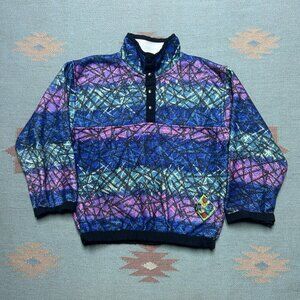 Vintage fleece pullover jacket abstract multicolor Snap T style youth medium